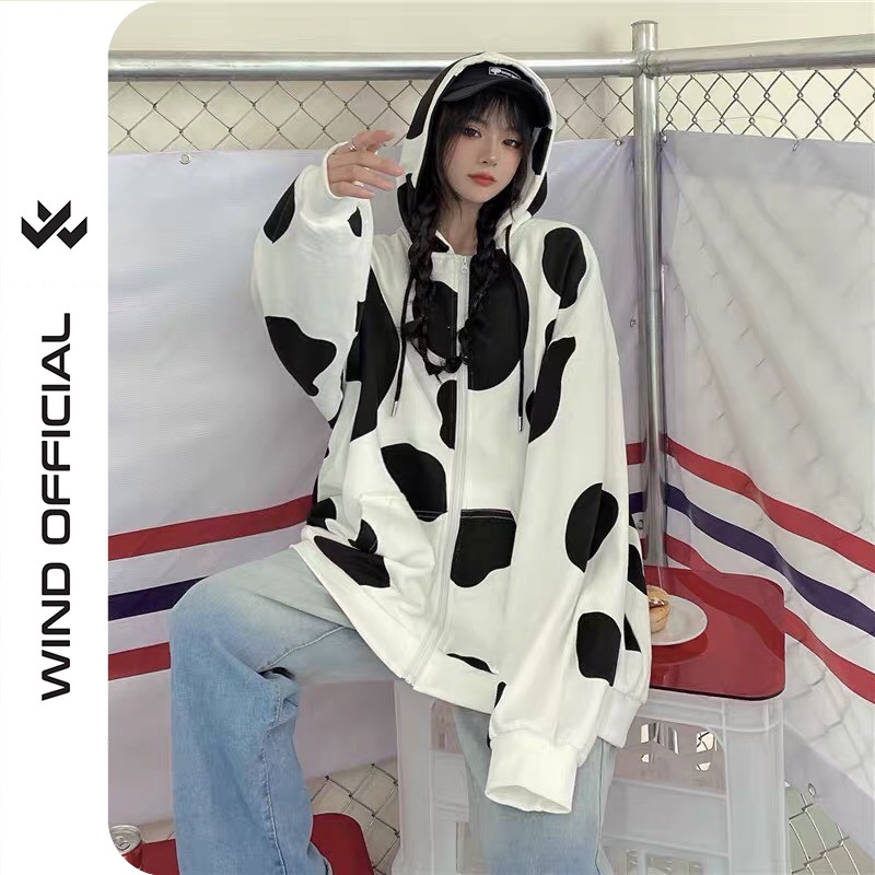 Áo khoác nỉ unisex form rộng cardigan Bò Sữa nam nữ ulzzang Wind