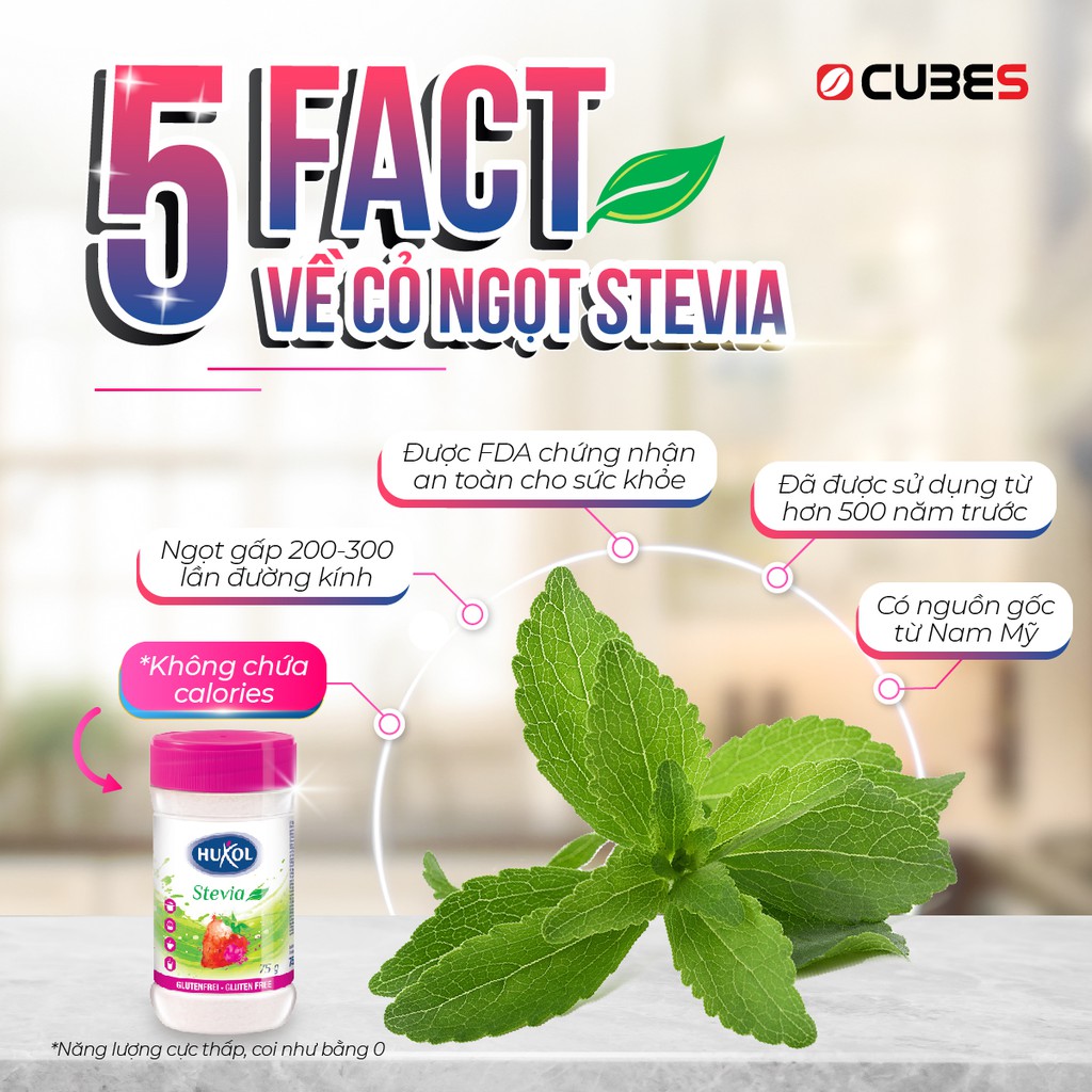 Đường Ăn Kiêng Huxol Cỏ Ngọt Stevia 75g - Đường cỏ ngọt cho người giảm cân, tiểu đường, cao huyết áp