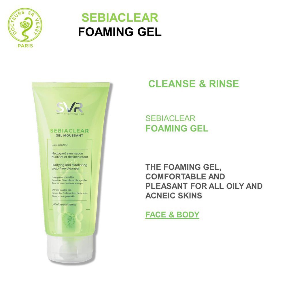 Sữa Rửa Mặt SVR SEBIACLEAR Gel Moussant Làm Sạch Loại Bỏ Tế Bào Chết Không Chứa Xà Phòng