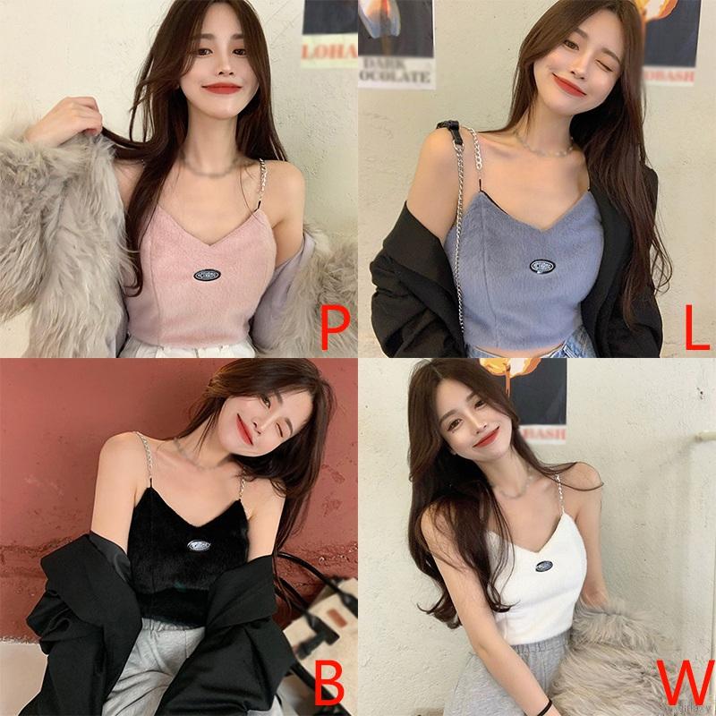 Áo Yếm Croptop Hai Dây Cổ Chữ V In Chữ Quyến Rũ Phong Cách Hàn Quốc