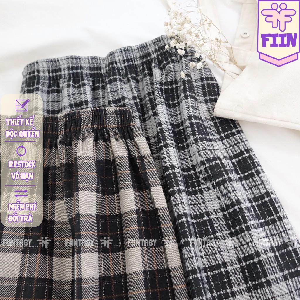 Chân váy dài kẻ caro Đen/Nâu - Made by Fiin