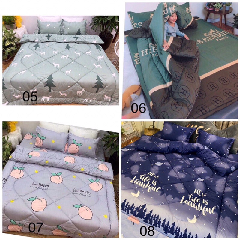 Trọn bộ 5 món ga gối chăn phao Poly Cotton có ruột bông dày loại 1 mẫu mới 2021 ( nhắn chọn mẫu ) | BigBuy360 - bigbuy360.vn