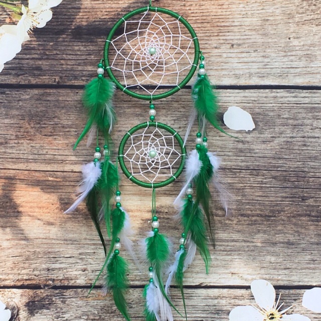 Dreamcatcher Xanh Trắng 2 Tầng ( Vòng to = 10cm , vòng nhỏ 7cm , chiều dài = 30cm )