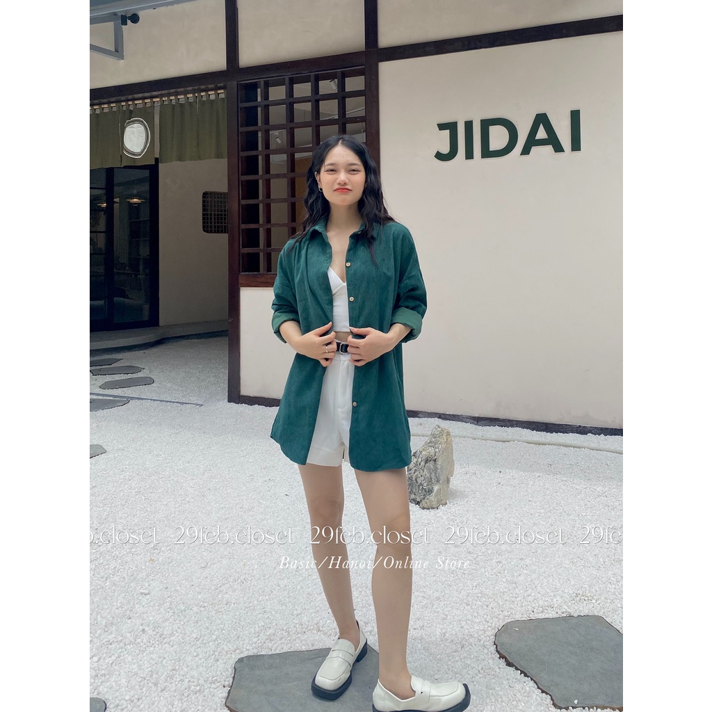 [Ảnh thật/Video] Áo sơ mi nhung tăm oversize dài tay - 29feb.closet - A75