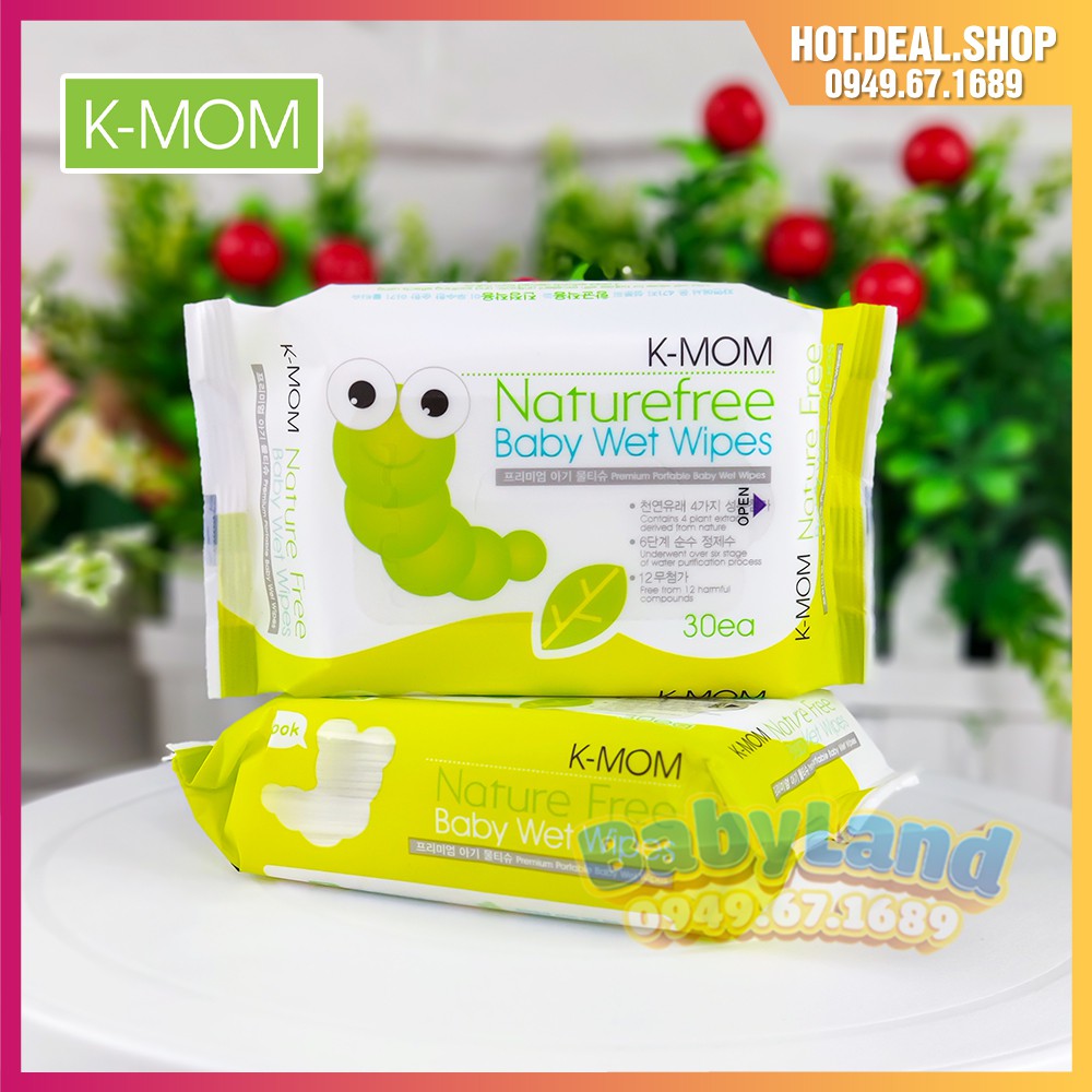 [Chính Hãng] Khăn ướt cao cấp K-Mom Hàn Quốc (30c) - Khăn giấy ướt Kmom không mùi cho bé