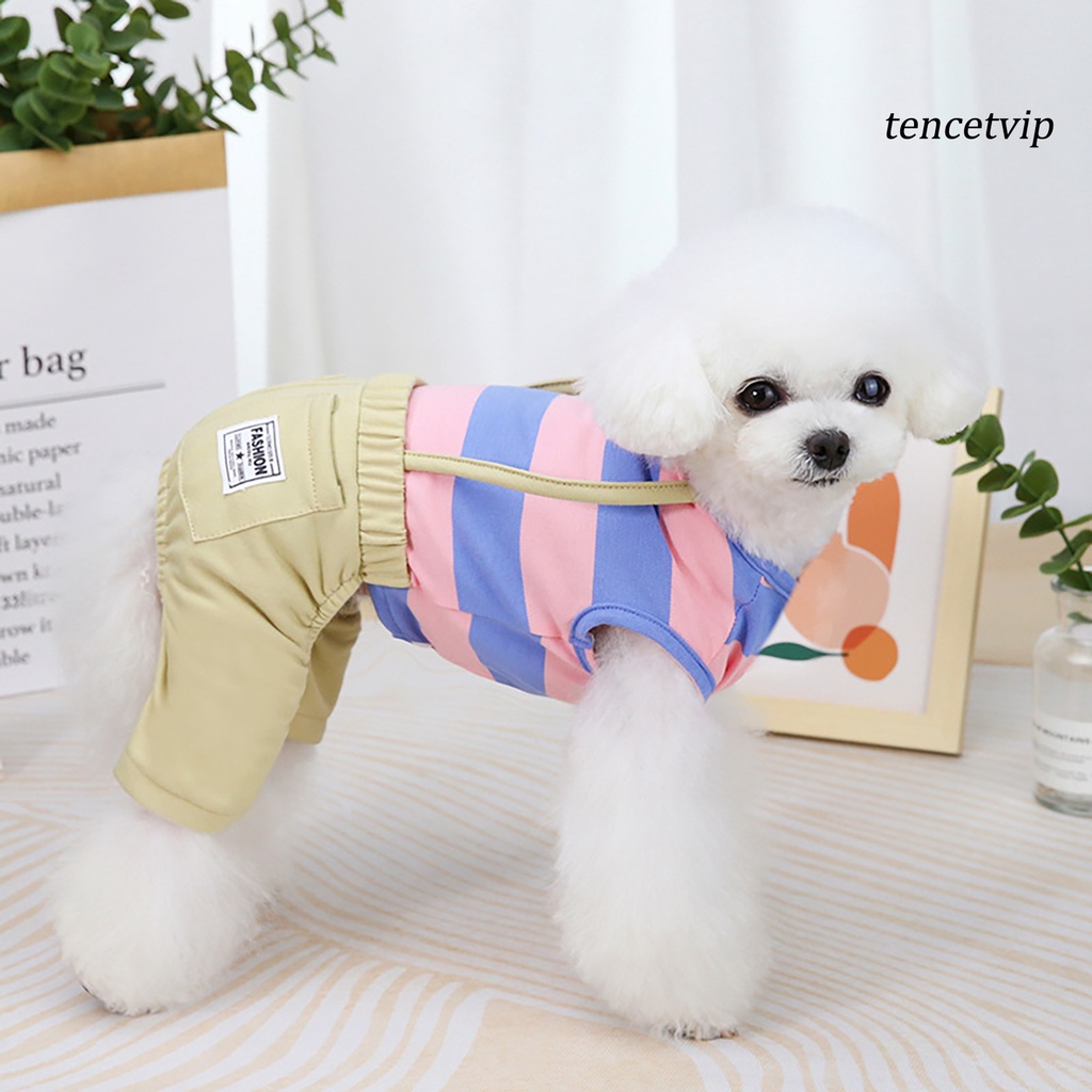 Áo liền quần vải cotton mềm mại họa tiết sọc thời trang dễ thương cho cún cưng