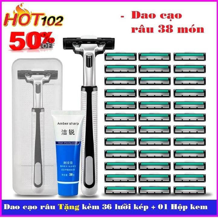Dao cạo râu combo 36 lưỡi kép, 1 thân dao, 1 tuýp bọt