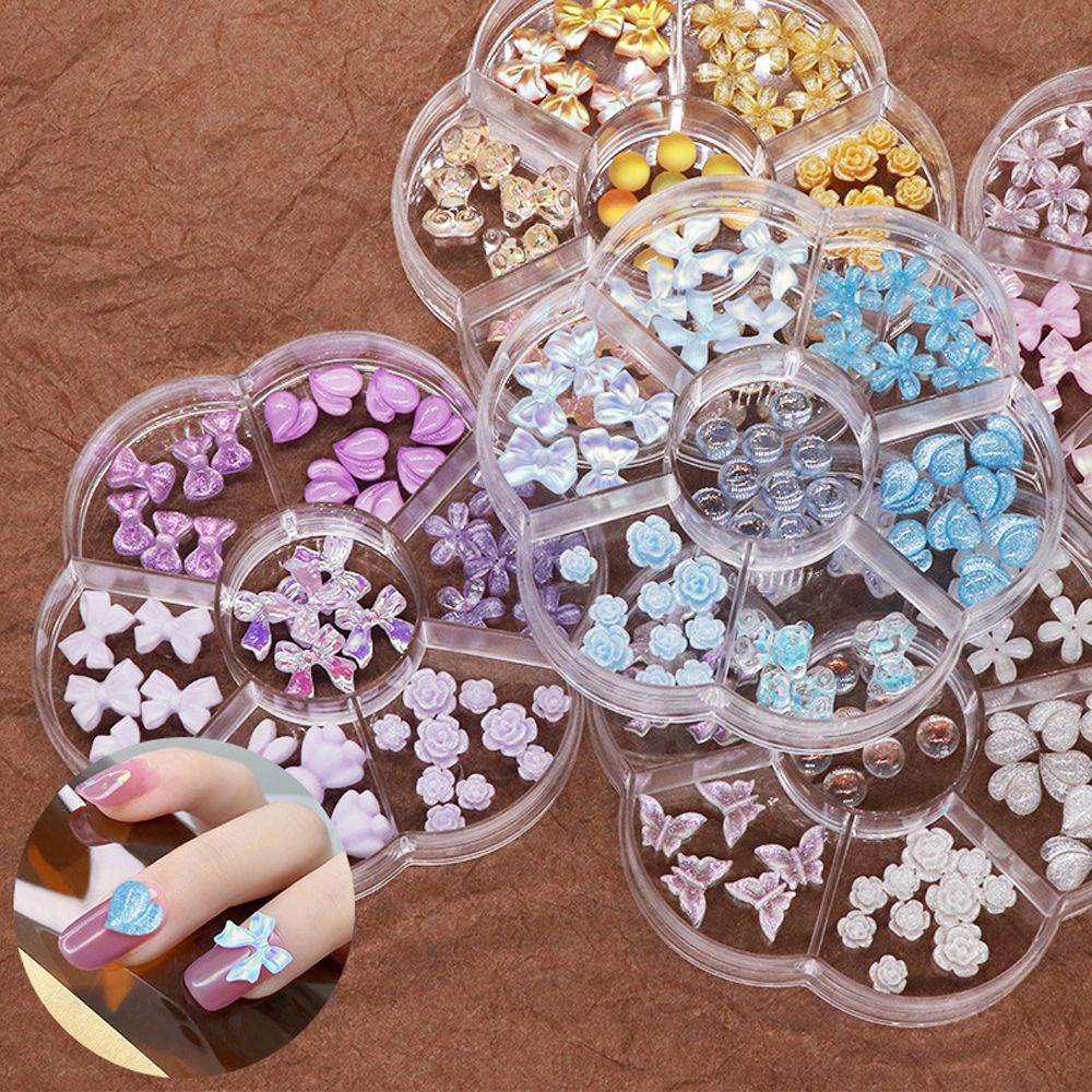 [Hàng mới về] Hộp phụ kiện trang trí móng tay thiết kế 7 ngăn hình hoa hồng/ gấu/ bướm/ hoa 3d độc đáo thời trang