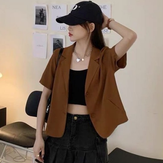 Áo blazer nữ tay ngắn kiểu dáng croptop thanh lịch cho nữ, áo khoác Blazer nữ cộc ...