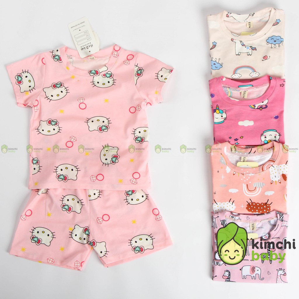 Đồ Bộ Bé Gái Vải Cotton Co Giãn 4 Chiều Họa Tiết Dễ Thương, Bộ Cộc Tay Cho Bé Mặc Nhà Mùa Hè BBG2101