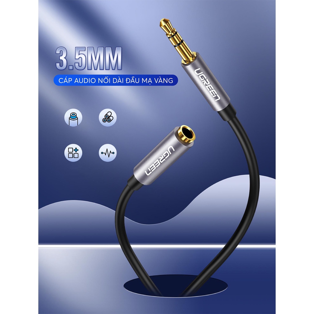 Dây AV nối dài 3.5mm đầu mạ vàng dài từ 0.5-2m UGREEN AV118 - Hàng phân phối chính hãng - Bảo hành 18 tháng