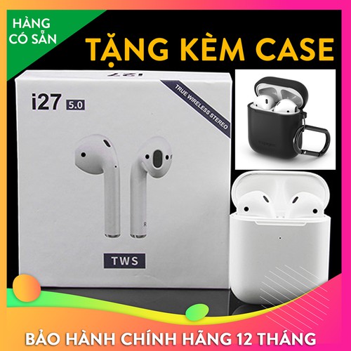 Tai Nghe i27 Bluetooth TWS - Cảm Biến Tháo Tai Dừng Nhạc, Đổi Tên Định Vị , Sạc Không Dây - Tặng Case Cho Dock