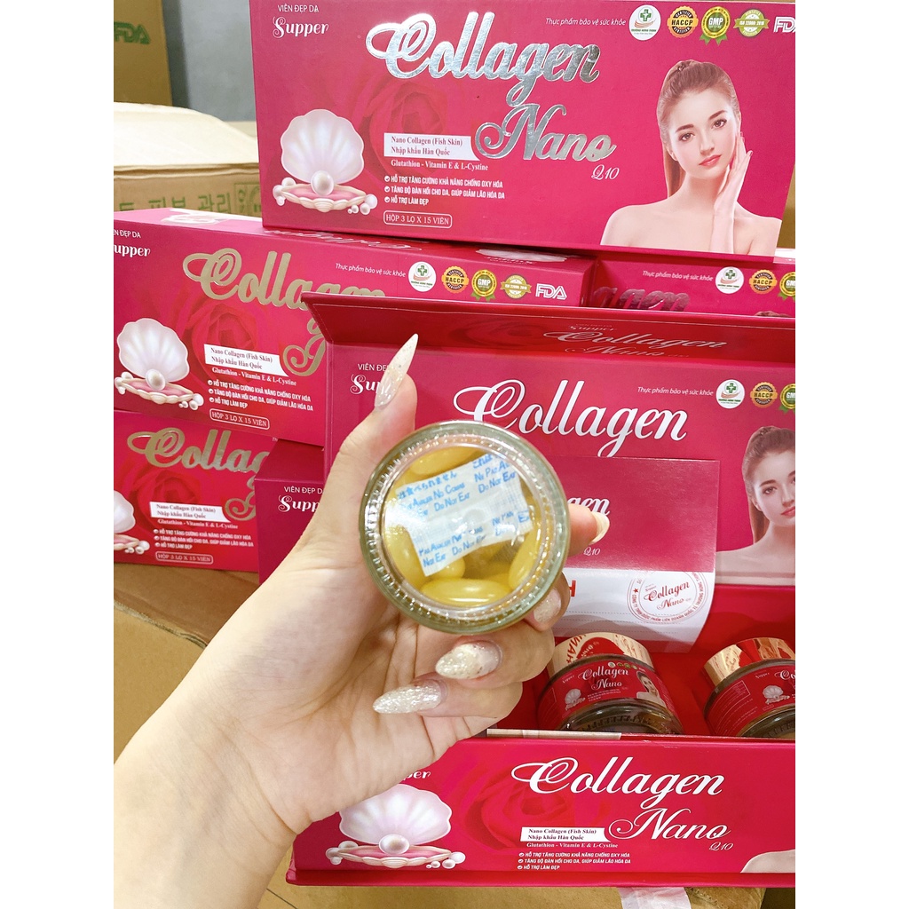 Viên uống trắn da supper collagen nano Q10 hộp 3 lọ x 15 viên