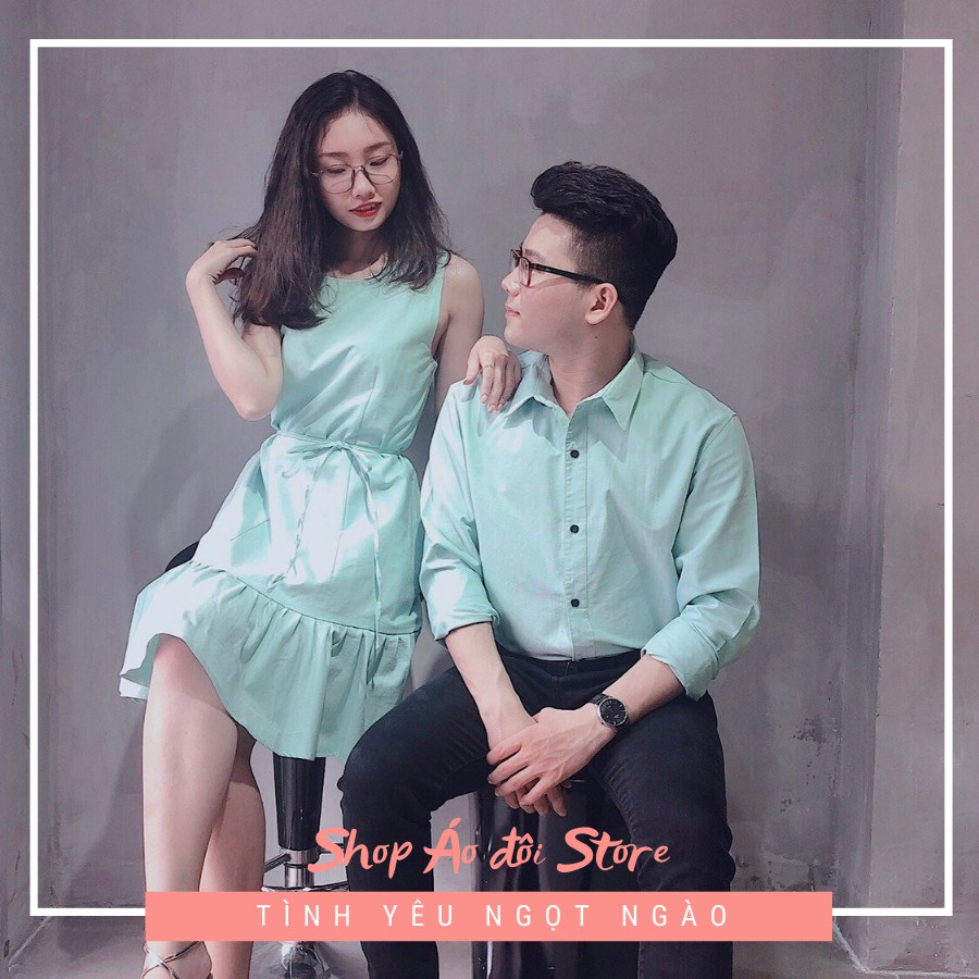 Bộ áo váy sơ mi cặp cao cấp, đồ đôi nam nữ dễ thương, chất đẹp để chụp hình cưới, đi du lịch