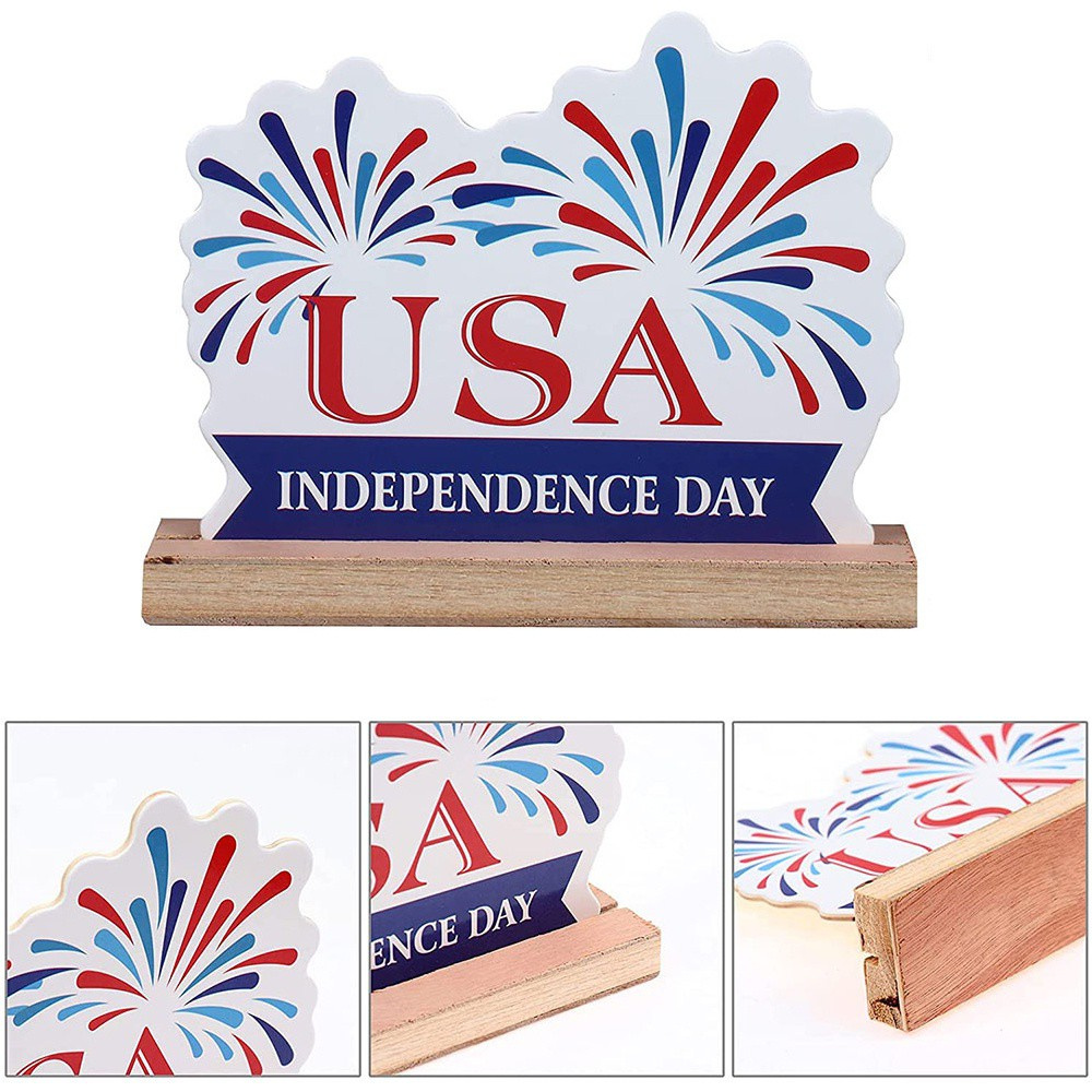 MIOSHOP Room Decor American Flag Memorial Day Wooden Home Table Decoration Blessed Letter Sign Hot 4th of July Independence Day