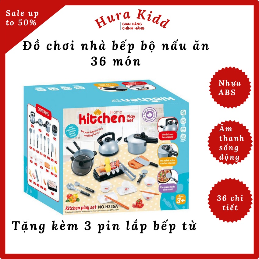 Đồ chơi nhà bếp bộ nấu ăn 36 món loại to bếp từ âm thanh sống động như thật - Hura Kidd