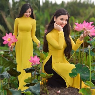 Áo dài truyền thống - Áo dài nhà tấm màu vàng xinh tươi ADV16