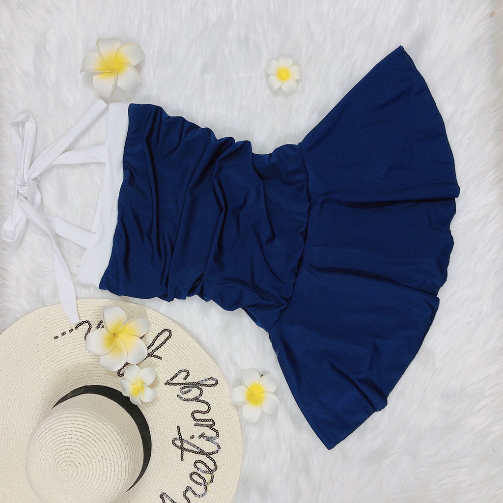 Bikini 1 mảnh váy xanh dễ thương