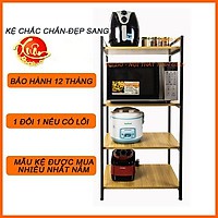 KỆ GIÁ GỖ ĐỂ LÒ VI SÓNG VÀ NỒI CƠM ĐIỆN KHUNG SẮT CỨNG CÁP 4 TẦNG [KỆ LẮP GHÉP]