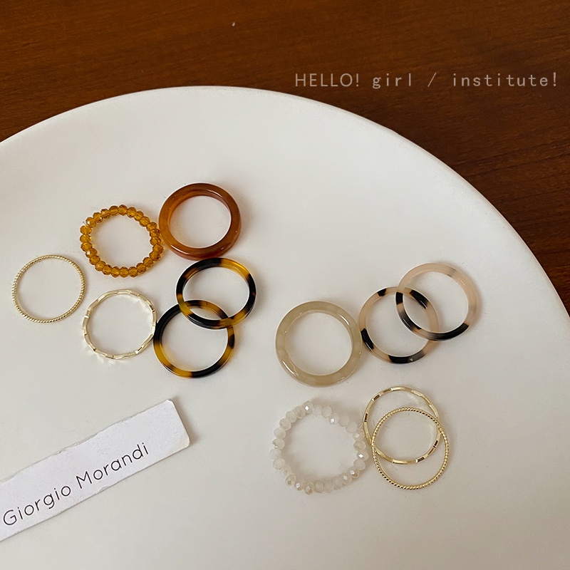 Nhẫn nữ AY mạ vàng/ hạt nhựa resin nhiều kiểu dáng đơn giản phong cách Hàn Quốc