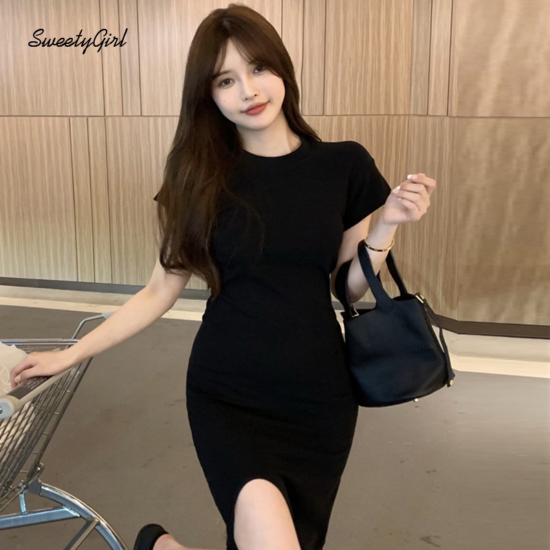 Đầm Maxi Tay Ngắn Cổ Tròn Màu Trơn Thời Trang 2022 Quyến Rũ Cho Nữ