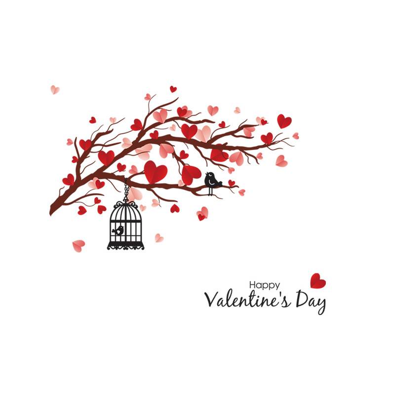 Màu đỏ tình yêu Cây cành chim Chim không thấm nước dán tường phòng khách Phòng ngủ Ngày Valentine Tình yêu Bird Beauty Trang trí dán tường