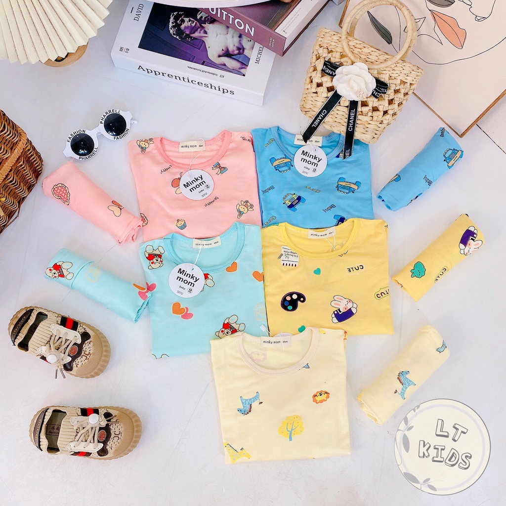 Đồ bộ dài tay cho bé trai bé gái, thời trang áo trẻ em minky mom thun lạnh hàng đẹp7-18kg