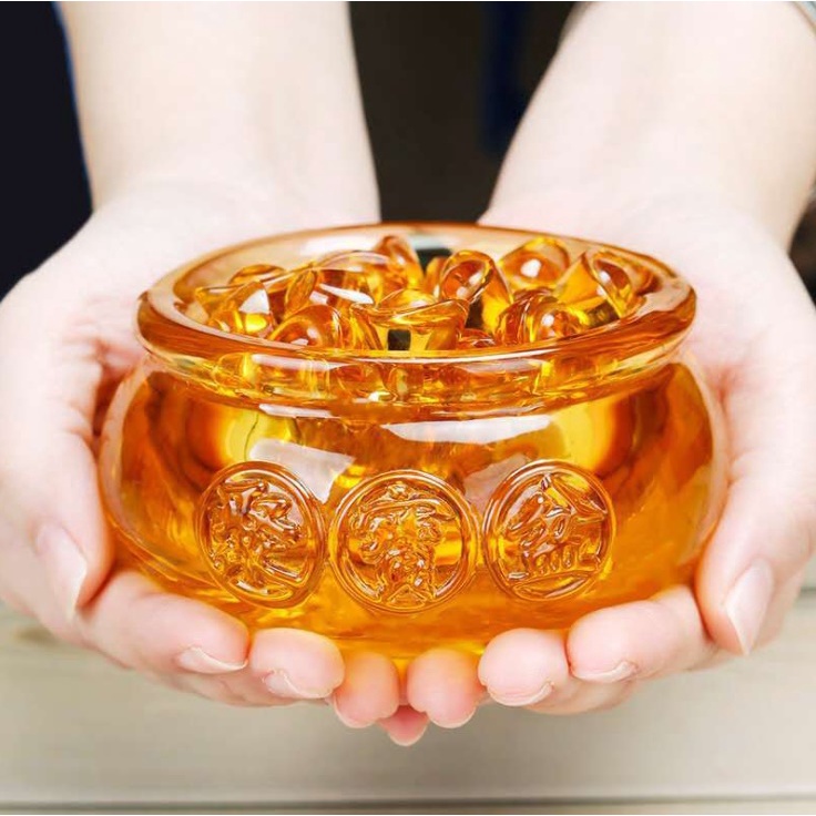 Hũ Vàng Thần Tài Pha Lê (Cỡ Nhỏ 6cm), Tụ Bảo Bồn Lưu Ly, Chiêu Lộc Tụ Tài -- Vật Phẩm Phong Thủy