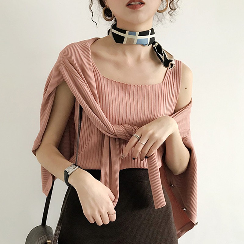 Women's Square Collar Sleeveless Knitted Crop Tank Top | BigBuy360 - bigbuy360.vn