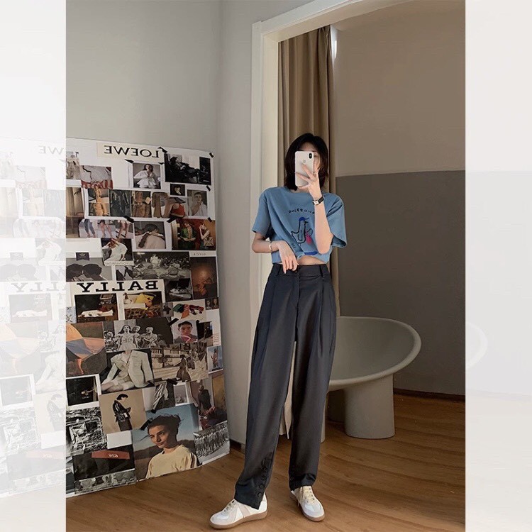 [Mã WASTMAY giảm 15% tối đa 30K đơn 150K] Quần vải ống rộng baggy unisex CÓ NÚT CHÂN dành cho nữ hack dáng | BigBuy360 - bigbuy360.vn