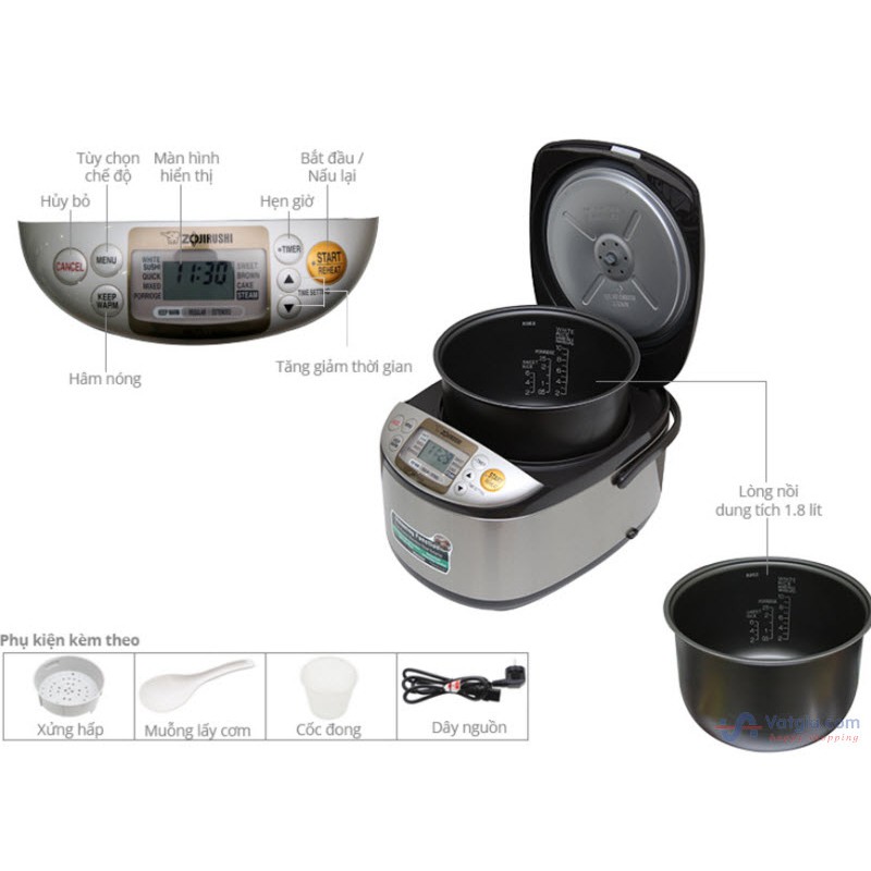 Nồi cơm áp suất cao tần điện tử Nhật Bản Zojirushi 1L-1.8L NP-HRQ10-XT/NP-HRQ18-XT, sản xuất tại Nhật, bảo hành 1 năm