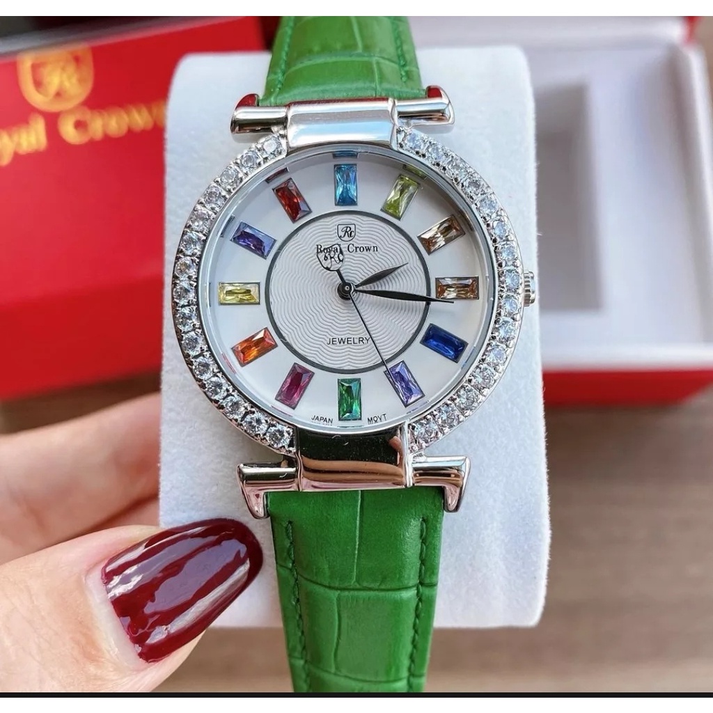 Đồng hồ đeo tay nữ, đồng hồ nữ dây da ROYAL CROWN đính đá phong thủy lấp lánh siêu cao cấp cho nữ, giảm giá cực rẻ