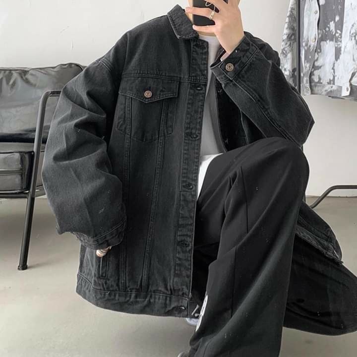 Áo khoác jean nam nữ unisex xanh - đen trơn có túi trong và túi thật hàng cao cấp size 40-85kg