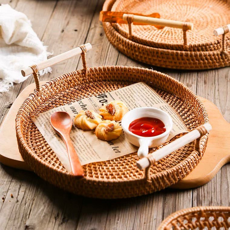 Khay mây tròn đựng đồ, trang trí nhà cửa, trang trí tiệc,Sỉ lẻ giá tốt nhất thị trường