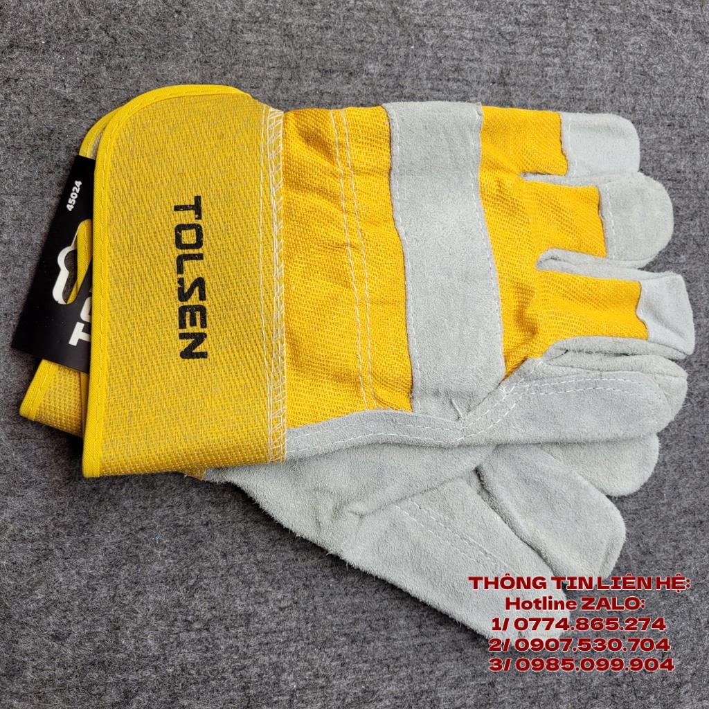 Găng tay bảo hộ lao động vải da bò thật TOTAL TSP14101 INGCO HGVC01 TOLSEN 45024 bao tay cách nhiệt hàn cắt, cơ khí