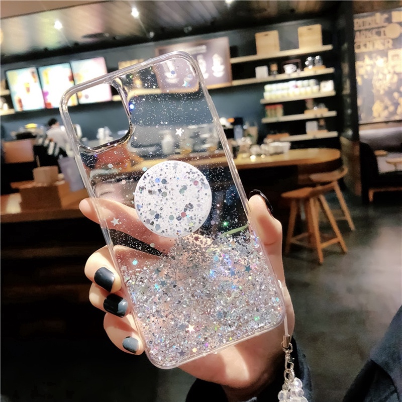 Ốp Điện Thoại Kim Tuyến Lấp Lánh Có Vòng Đỡ Cho Realme 8i 9i 9 Pro Plus C35 7 5 6 Pro
