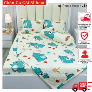 Bộ ga gối 1m2/1m,gồm 1 ga chun kèm 1 vỏ gối nằm-MẪU KHỦNG LONG TRẮNG