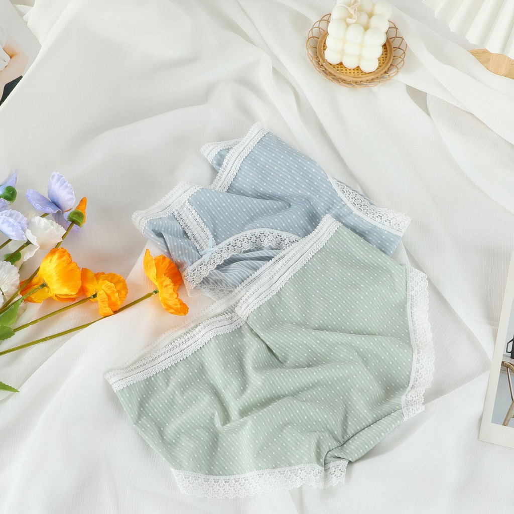 Quần lót nữ cotton Chunxuu chấm bi tông màu pastel kết hợp đường ren ngọt ngào nữ tính - QC35
