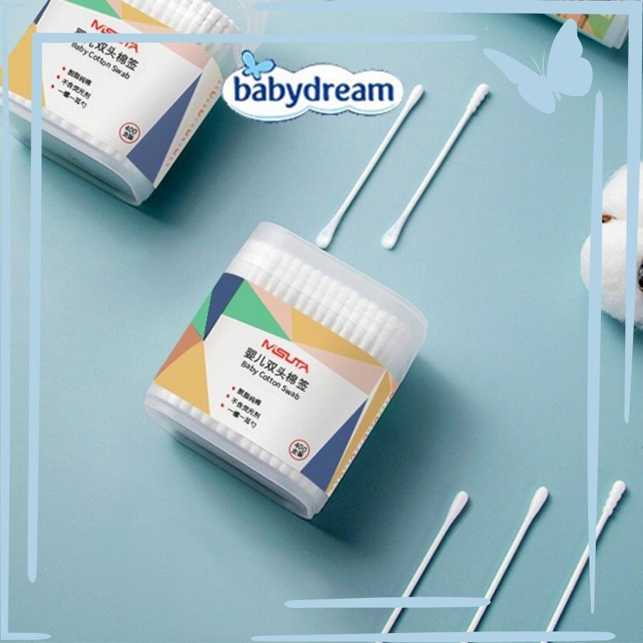 Tăm Bông Misuta Cho Bé Sơ Sinh Bông Tự Nhiên Hộp 400 Que Baby Dreams