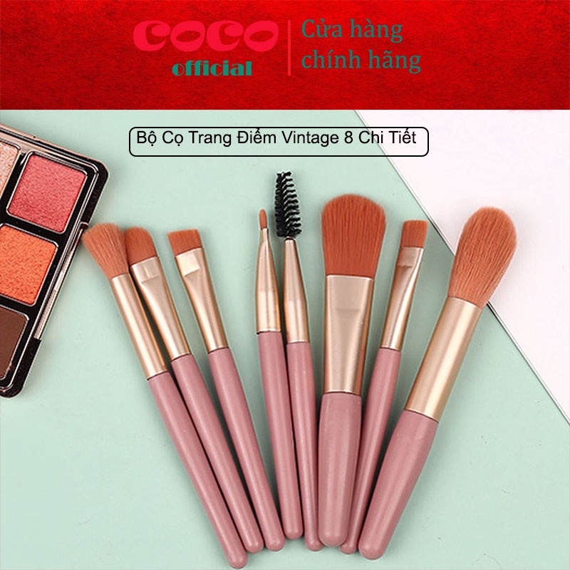 Bộ Cọ Trang Điểm 8 Cây Vintage Siêu Cute Trong Túi Zip