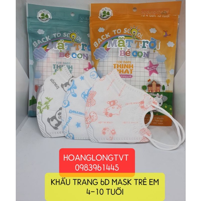 Túi 10 chiếc khẩu trang y tế 6D Mask Trẻ em (đeo êm tai bé)