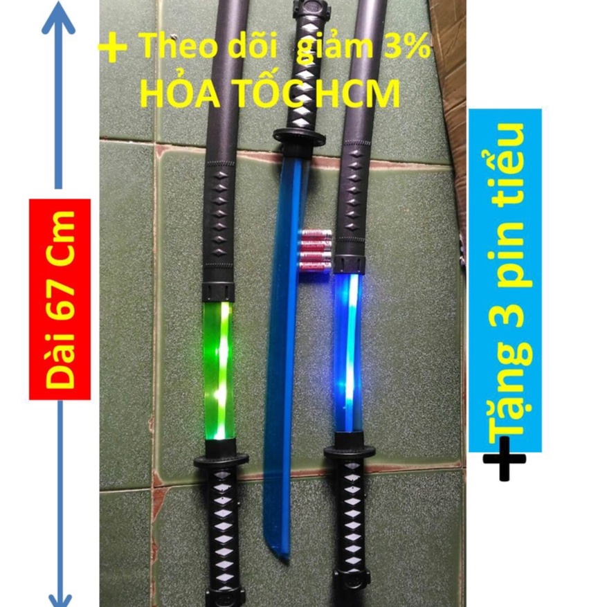 Đồ chơi kiếm phát sáng katana có đèn led,Dài 67cm âm thanh sống động, đồ chơi vận động tặng kèm 3 pin