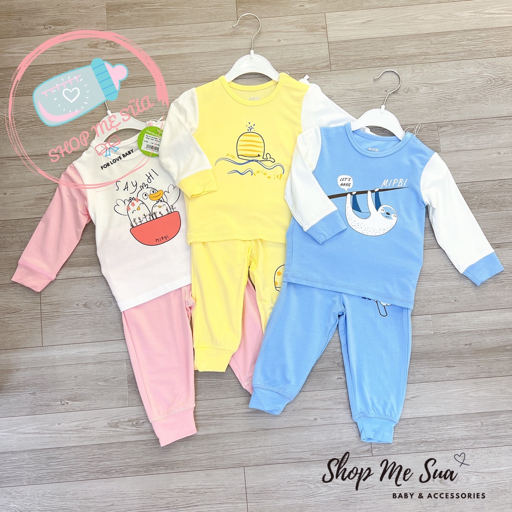 MIPBI Bộ quần áo dài tay cài vai chất vải gỗ sồi, form rộng cho bé hàng Chính hãng