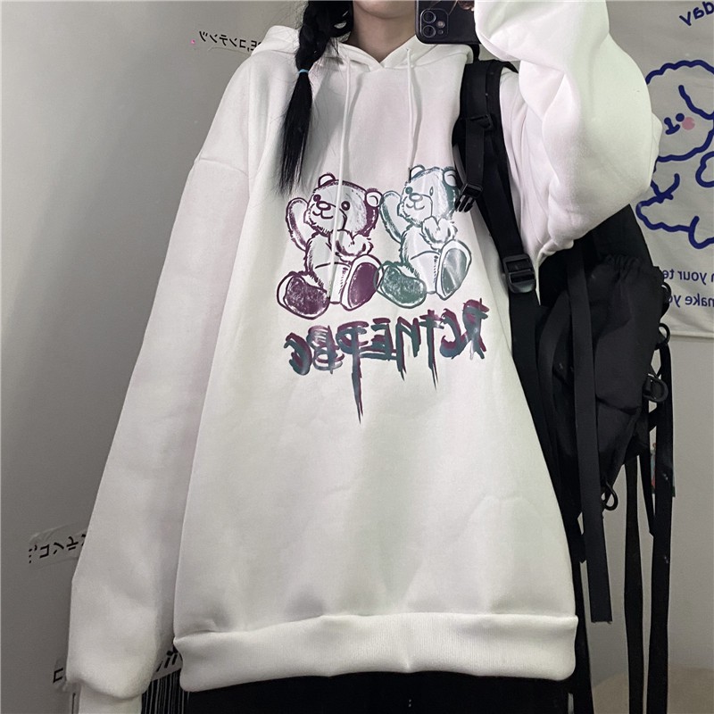 Áo hoodie Unisex nữ form rộng in Hình Gấu siêu Kute, hoodie nữ form rộng unisex có mũ dễ thương- UNA02