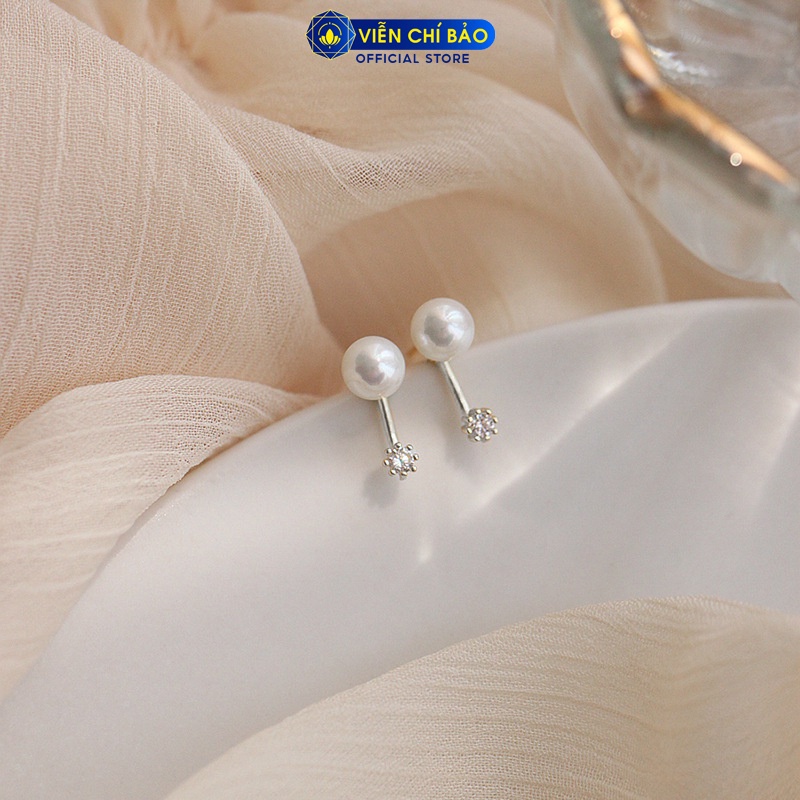 Bông tai bạc nữ Hạt châu nụ đá trắng chất liệu bạc 925 thời trang phụ kiện trang sức nữ Viễn Chí Bảo B400253