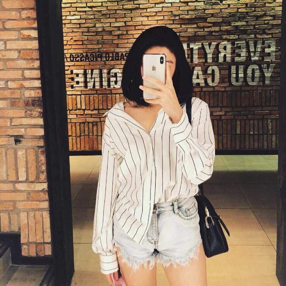 Áo Sơ Mi Sọc Dài Tay Chất Lụa Thời Trang Nam Nữ Unisex