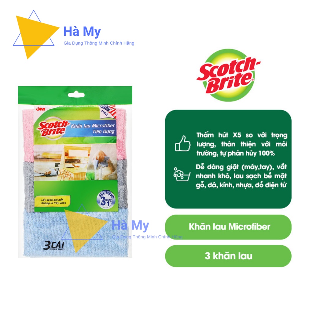 Khau Lau Ô Tô  Gói 3 Cao Cấp Microfiber Siêu Sạch,Siêu Thấm Hút,Không Trầy Xước - Chính Hãng 3M