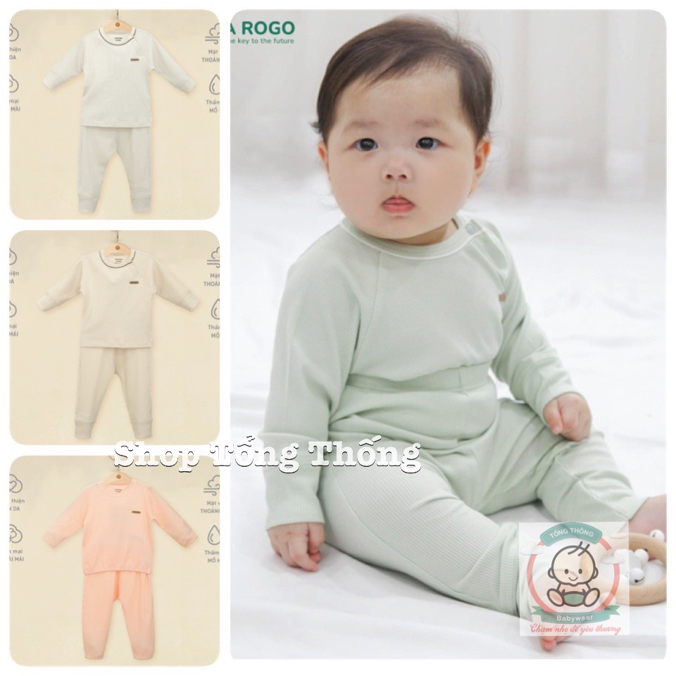 Bộ Uala Rogo dài tay cài vai vải thun tăm cao cấp mềm mịn thoáng mát thấm hút tốt trơn cho bé trai bé gái 3949