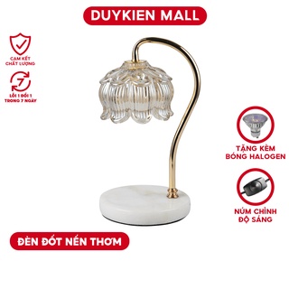 Đèn đốt nến nụ hoa thủy tinh vintage đế trắng - đèn đốt nến thơm - tặng kèm bóng gu10 35w