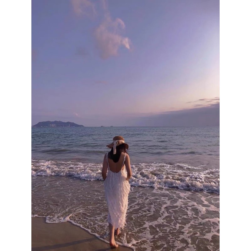 sẵn JANE'S Váy maxi thiên nga hở lưng đi biển J0164